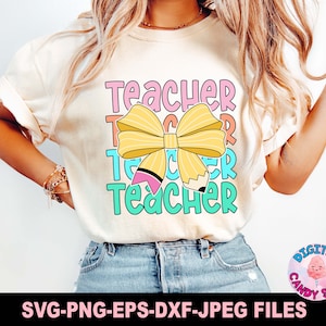 Coquette leraar Svg Png, potlood coquette Bow Svg Png, Teach Love Inspire Svg Png, terug naar school, leraar waardering Svg, potlood leraar