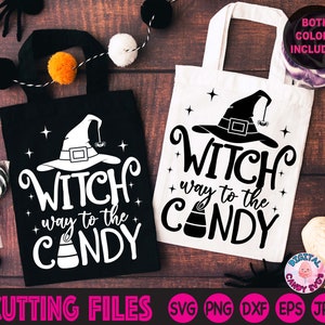 Witch Way To The Candy Svg, Halloween Svg, Treat Bag Svg, Bag of Treats Svg, Trick or Treat Svg, Witch Svg, Svg-bestanden voor Cricut, Mombie Svg