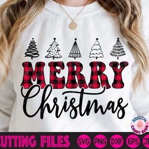 Joyeux Noël svg, Chemises de Noël svg, Buffalo Plaid Svg, Svg Files pour Cricut, Fichiers Silhouette, Arbre de Noël Svg, Merry and Bright