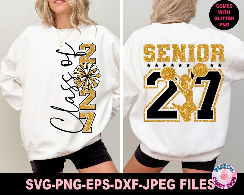 シニア応援 SVG PNG、シニア 2027 SVG、シニア SVG、卒業生 SVG、卒業式 SVG、2027 年卒業クラス SVG、2027 卒業生 SVG、Cricut 用 SVG ファイル、PNG 画像 1
