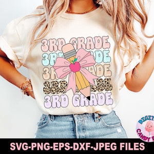 Terceiro ano Svg Png, De volta às aulas Svg Png, Primeiro dia de aula Svg, Arquivos Svg para Cricut, Coquette Pencil Svg Png, Teacher Coquette Svg
