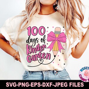 100 Dias de Escola Svg Png, 100 Dias de Jardim de Infância Svg Png, Jardim de Infância Svg Png, Laço de Coquete de Lápis Svg, Arquivos Svg para Cricut, 100 Dias