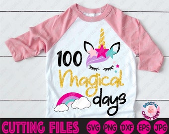 100 Magische Dagen van School Svg, 100e Schooldag Svg, 100 Dagen School Svg, Eenhoorn Svg, Svg Bestanden voor Cricut, Silhouette Files