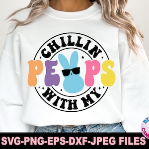 Chillin With My Peeps Svg Png, Pasqua Svg Png, Coniglietto Pasquale Svg, Maglietta Pasquale Svg, Retro Pasqua Svg Png, Peeps Svg Png, File Svg per Cricut