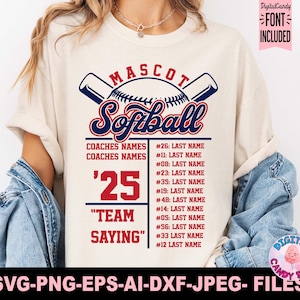 Modelo de lista de softball Svg Png, Softball Svg Png, Modelo de time de softball Svg, Softball Mom Svg, Arquivos Svg para Cricut, Camisetas de time de softball