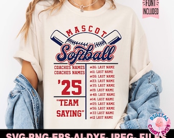 Plantilla de lista de softbol Svg Png, Softbol Svg Png, Plantilla de equipo de softbol Svg, Mamá de softbol Svg, Archivos Svg para Cricut, Camisetas de equipo de softbol