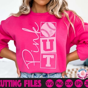 May include: Pink Out baseball design with a pink ribbon on a pink sweatshirt.