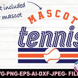 Puede incluir: Un archivo de dise&ntilde;o digital para una mascota de tenis con el texto "MASCOT tennis". El dise&ntilde;o presenta un esquema de color azul y naranja con un gr&aacute;fico de pelota de tenis.