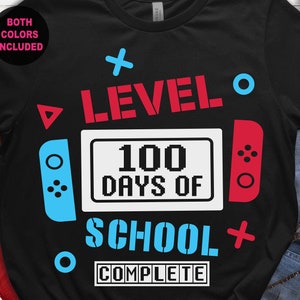 Niveau 100 dagen school voltooid Svg, Happy 100 dagen school Svg, 100 dagen videogame Svg, 100 dagen Gamer Boys Shirt Svg, 100 dagen Svg