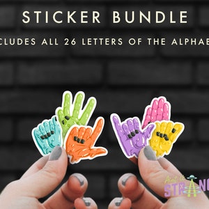ASL Letters Sticker Bundle, Waterproof Vinyl Decal Sticker, Laptop Sticker, Phone Case Sticker, Sign Language Sticker, Alphabet Stickers