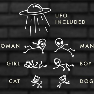Alien Abduction Family Car Decals, UFO Car Stickers, Stick Figure Family, Funny Car Stickers, Weird Car Stickers, Cute Car Stickers image 2