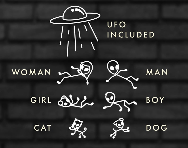 Alien Abduction Family Car Decals, UFO Car Stickers, Stick Figure Family, Funny Car Stickers, Weird Car Stickers, Cute Car Stickers image 2