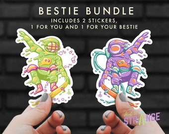 2 Sticker Bundle - Diver & Astronaut, 2-pack Stickers, Space Sticker, Underwater Sticker, BFF Stickers, Best Friend Gift