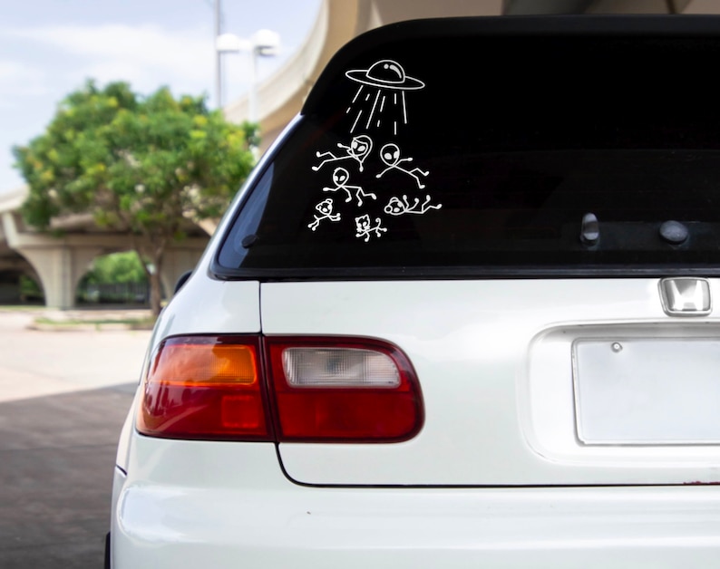 Alien Abduction Family Car Decals, UFO Car Stickers, Stick Figure Family, Funny Car Stickers, Weird Car Stickers, Cute Car Stickers White