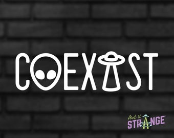 6” Coexist Car Decal, UFO Car Sticker, Funny Car Sticker, Weird Car Sticker, Cute Car Sticker, Alien Decal, UFO Bumper Sticker