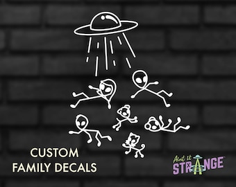 Alien Abduction Family Car Decals, UFO Car Stickers, Stick Figure Family, Funny Car Stickers, Weird Car Stickers, Cute Car Stickers