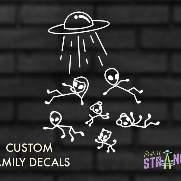 Alien Abduction Family Car Decals, UFO Car Stickers, Stick Figure Family, Funny Car Stickers, Weird Car Stickers, Cute Car Stickers