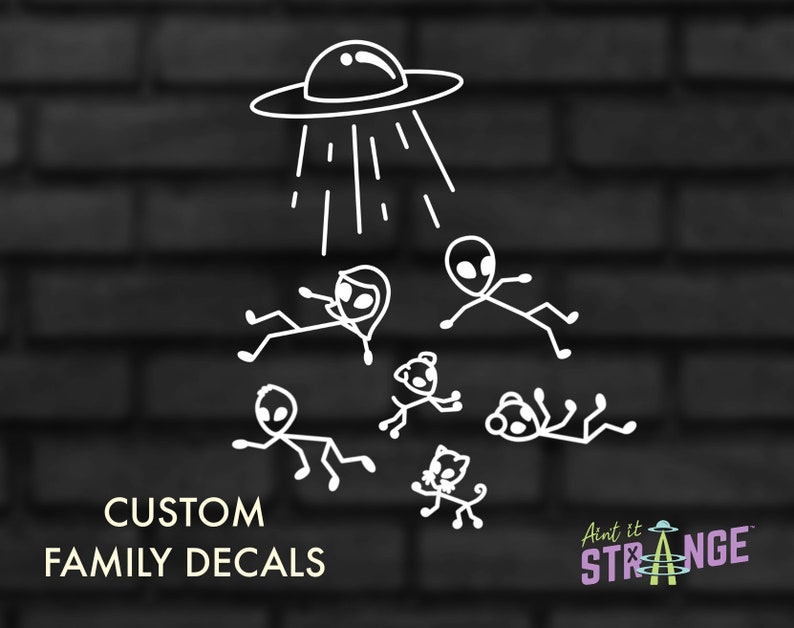 Alien Abduction Family Car Decals, UFO Car Stickers, Stick Figure Family, Funny Car Stickers, Weird Car Stickers, Cute Car Stickers image 1