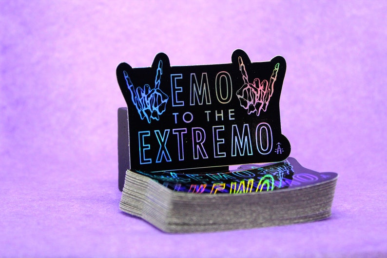 Waterproof Vinyl Holographic Emo to the Extremo Sticker, Emo Laptop Sticker, Emo Phone Sticker, Emo Bumper Sticker, Hydroflask Sticker image 2