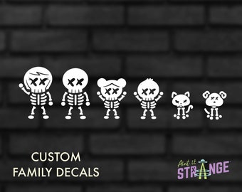 Skeleton Family Car Decals, Skeleton Car Stickers, Stick Figure Family, Funny Car Stickers, Weird Car Stickers, Cute Car Stickers