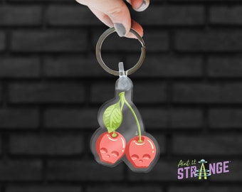 Clear Cherries Keychain, Acrylic Keychain, Fruit Keychain, Cute Keychain, Weird Keychain, Weird Art, Cherry Accessories, Red Keychain