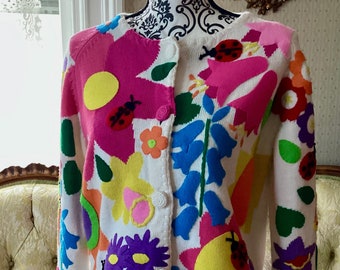 Michael Simon Wild Flower Cardigan Sweater 1995