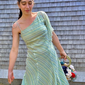 Spring Green Silk Dress with Turquoise