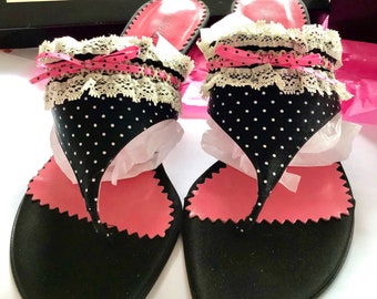 Couldn’t be Cuter Kitten Heels W/ Polka Dots and Ribbons Vtg  Isabella Fiore