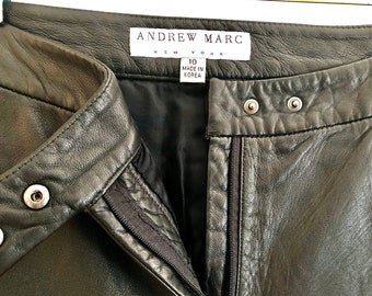 Andrew Marc Black Leather Capris Sz 10