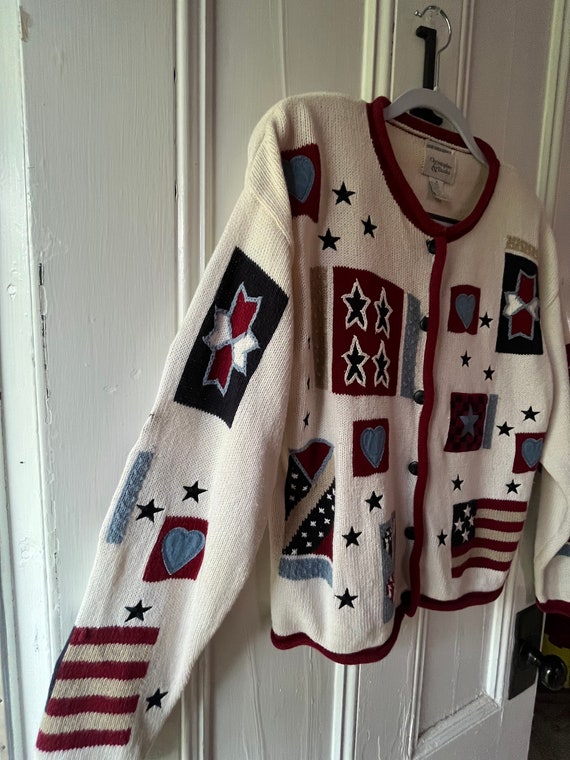 American Flag Embroidered and Patchwork Cardigan … - image 2
