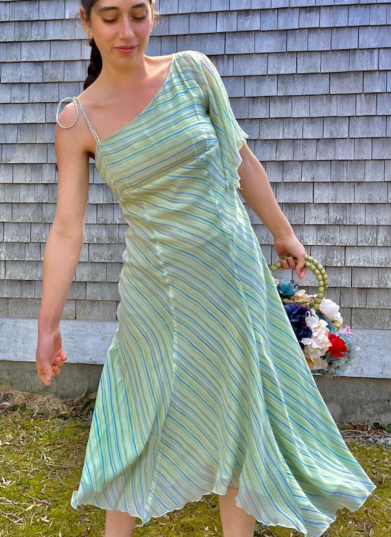 Spring Green Silk Dress with Turquoise