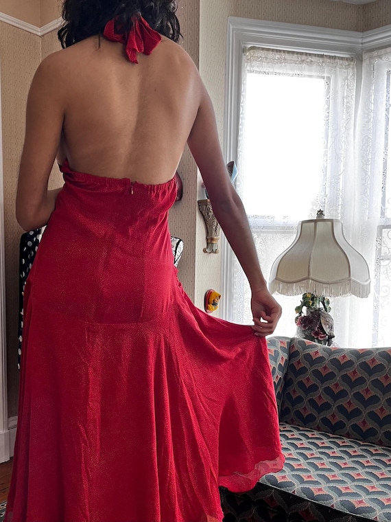 red silk halter dress HALTERNECK MATT SILK MIDI DRESS RED Custom size main image 1