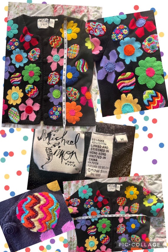 Michael Simon Easter Egg Flower Power Cardigan 19… - image 10