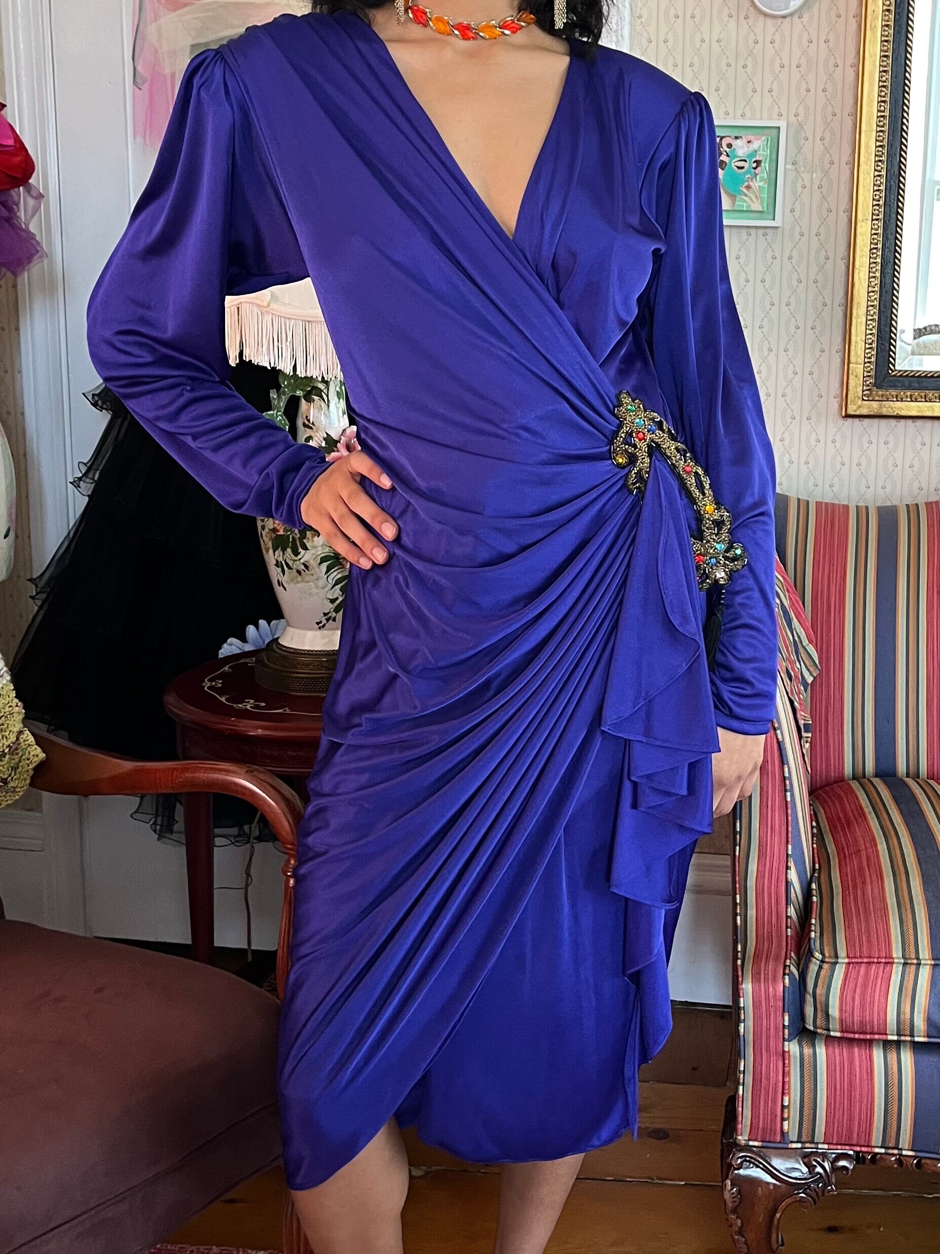 70’s/80’s Draped Sash Disco Glam Shift Dress main image 1