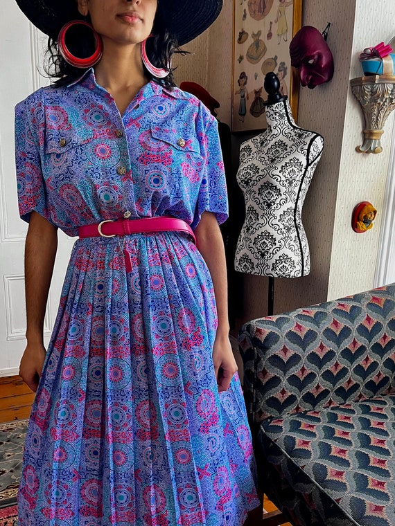 Out and About 1980s Pleated  Shirtwaist Dress