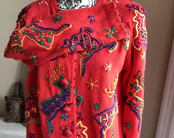 Vintage Michael Simon Christmas Dancing Reindeer Sweater