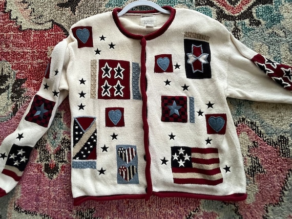 American Flag Embroidered and Patchwork Cardigan … - image 1