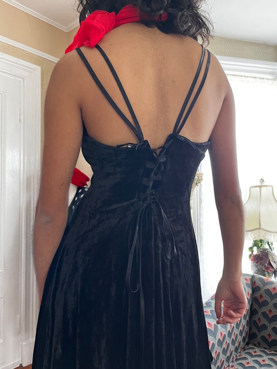 Black Velvet Corset Tie-Back Slip Dress 1990s sexy - image 3