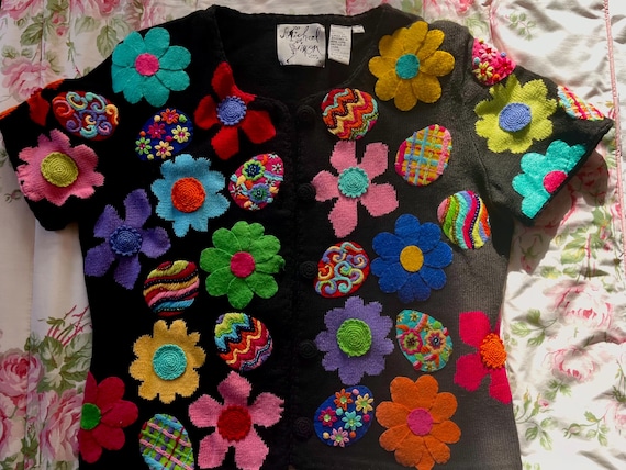 Michael Simon Easter Egg Flower Power Cardigan 19… - image 4