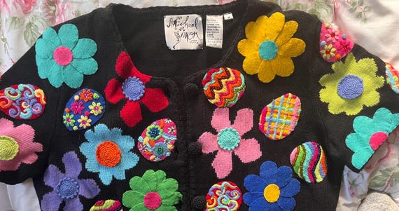 Michael Simon Easter Egg Flower Power Cardigan 19… - image 3