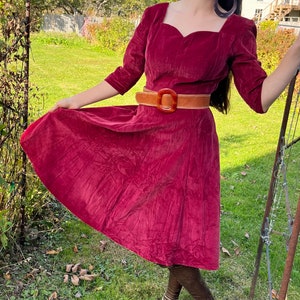 1950s Cherry Red Velveteen Dress