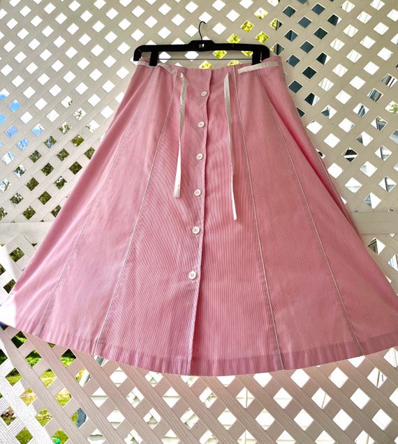 1970s Pink and White Cotton Candy Button Up Skirt