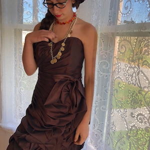Sweet Coffeehouse Caramel Confection 1980s Taffeta Mini Dress