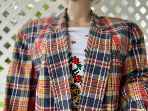 1980s Linen Madras Plaid Oversized Blazer by Liz … - image 9