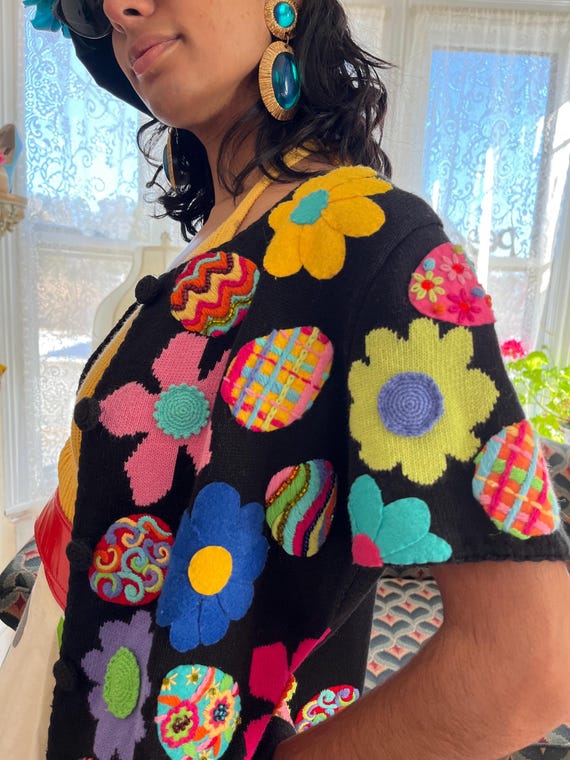 Michael Simon Easter Egg Flower Power Cardigan 19… - image 1