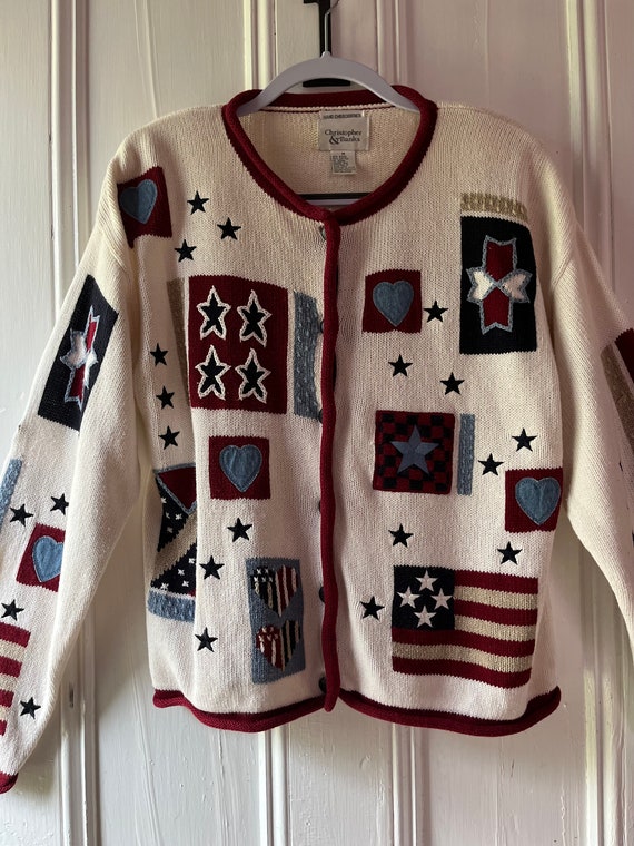 American Flag Embroidered and Patchwork Cardigan … - image 4