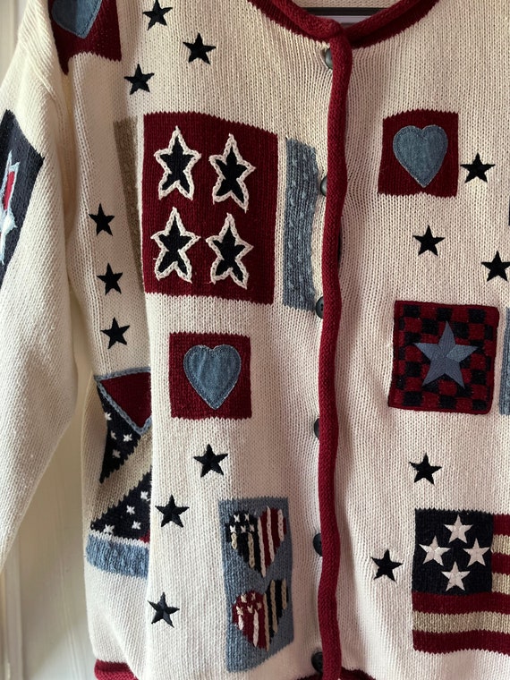 American Flag Embroidered and Patchwork Cardigan … - image 5