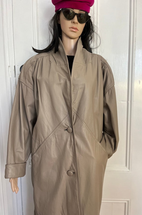 The Dorothy Trench Coat. Taupe leather midi coat. 