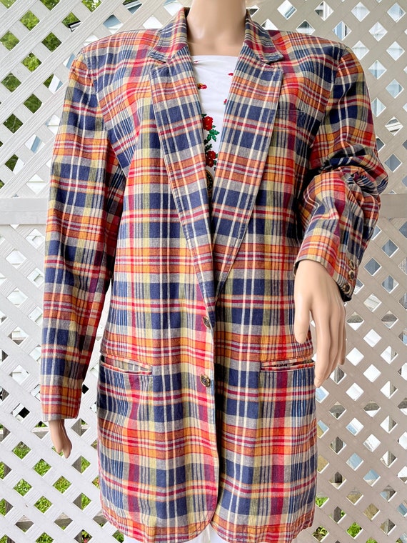 1980s Linen Madras Plaid Oversized Blazer by Liz … - image 2