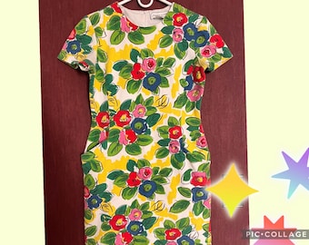 Precious Poppies Cotton Floral Sheath Dress 1990s